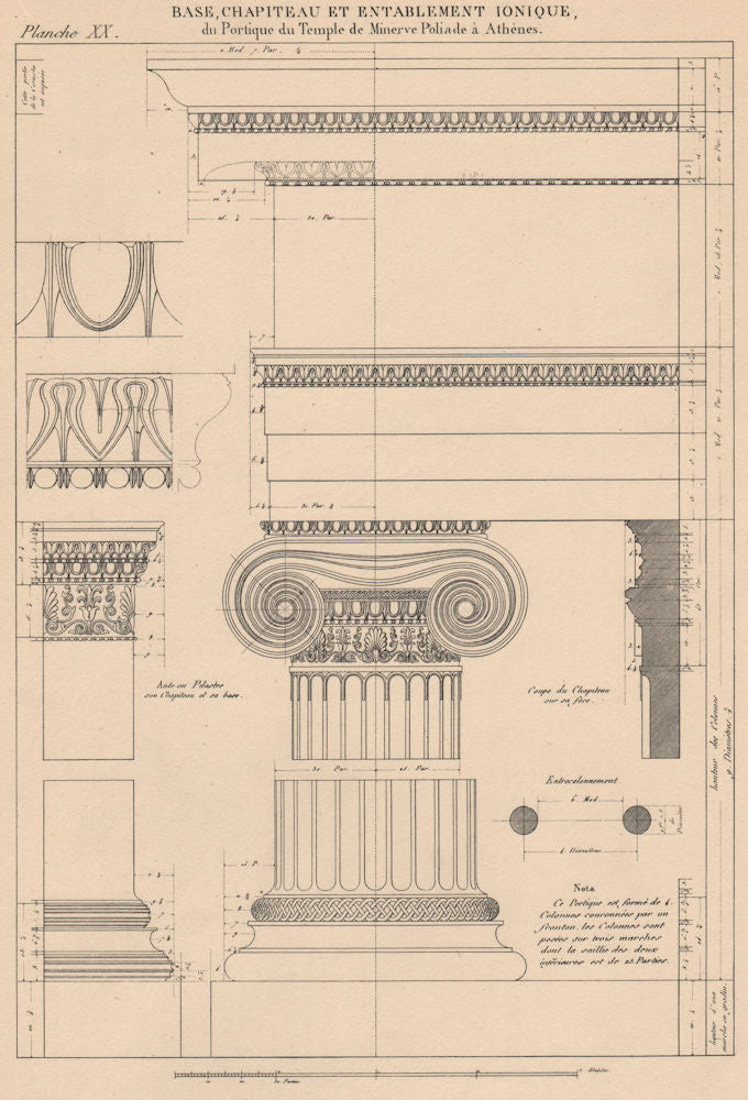 IONIC ARCHITECTURE. Temple Minerva Polias, Athens. Base Capital Entablature 1931